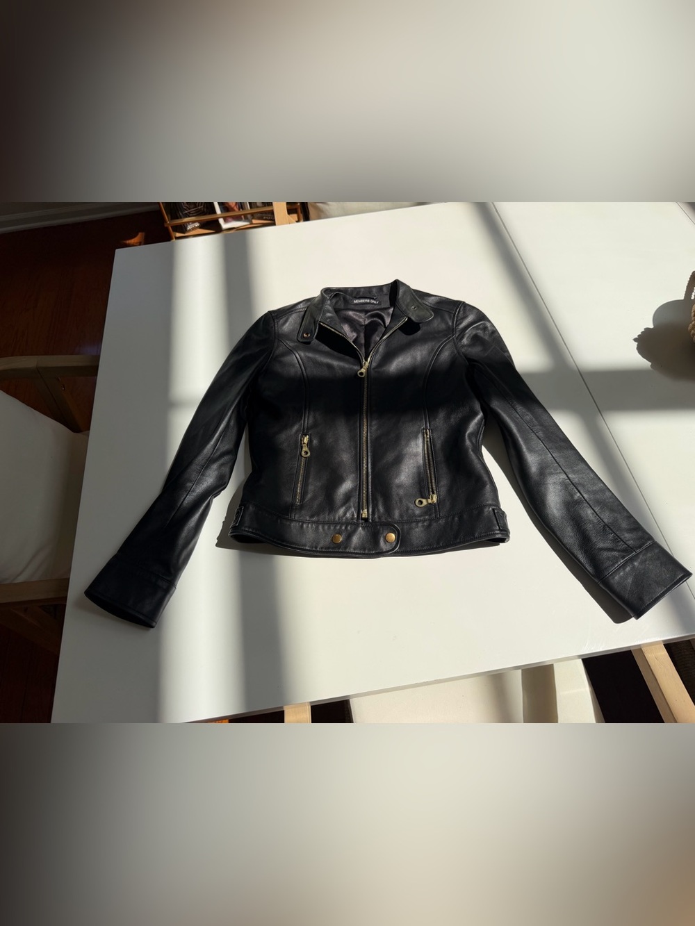 Members Only Black Leather Zip Moto Jacket - Women
